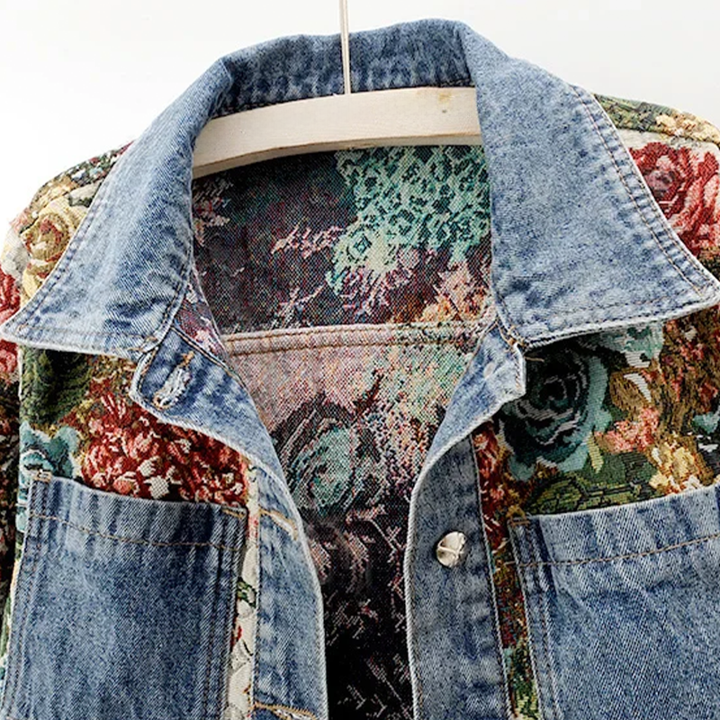 Blommig Jeansjacka för Damer