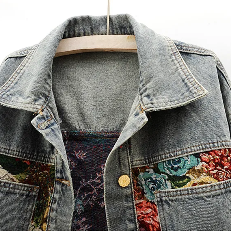 Blommig Jeansjacka för Damer