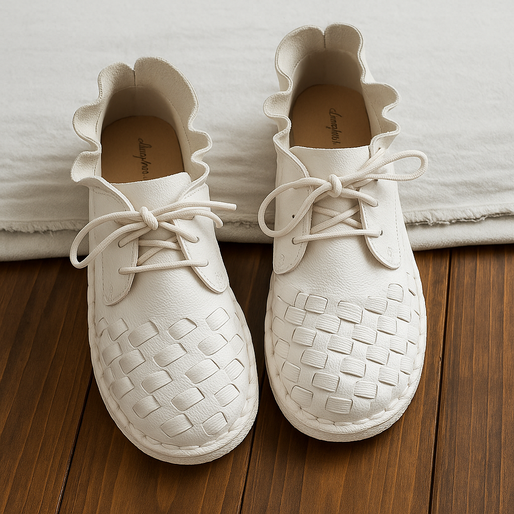 Retro Mori Girl-stil med konstnärlig känsla – handgjorda flats i koskinn