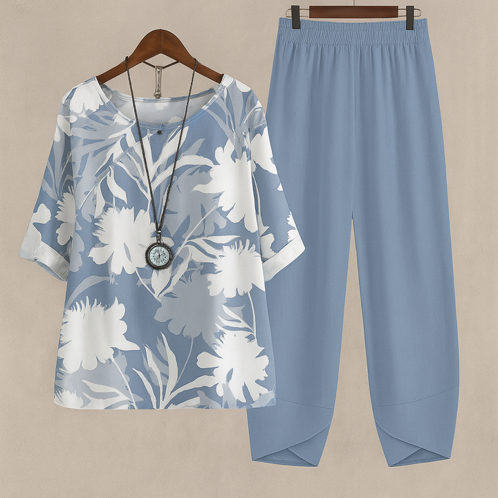 Perfekt bekvämt elegant blommigt 2-delat set