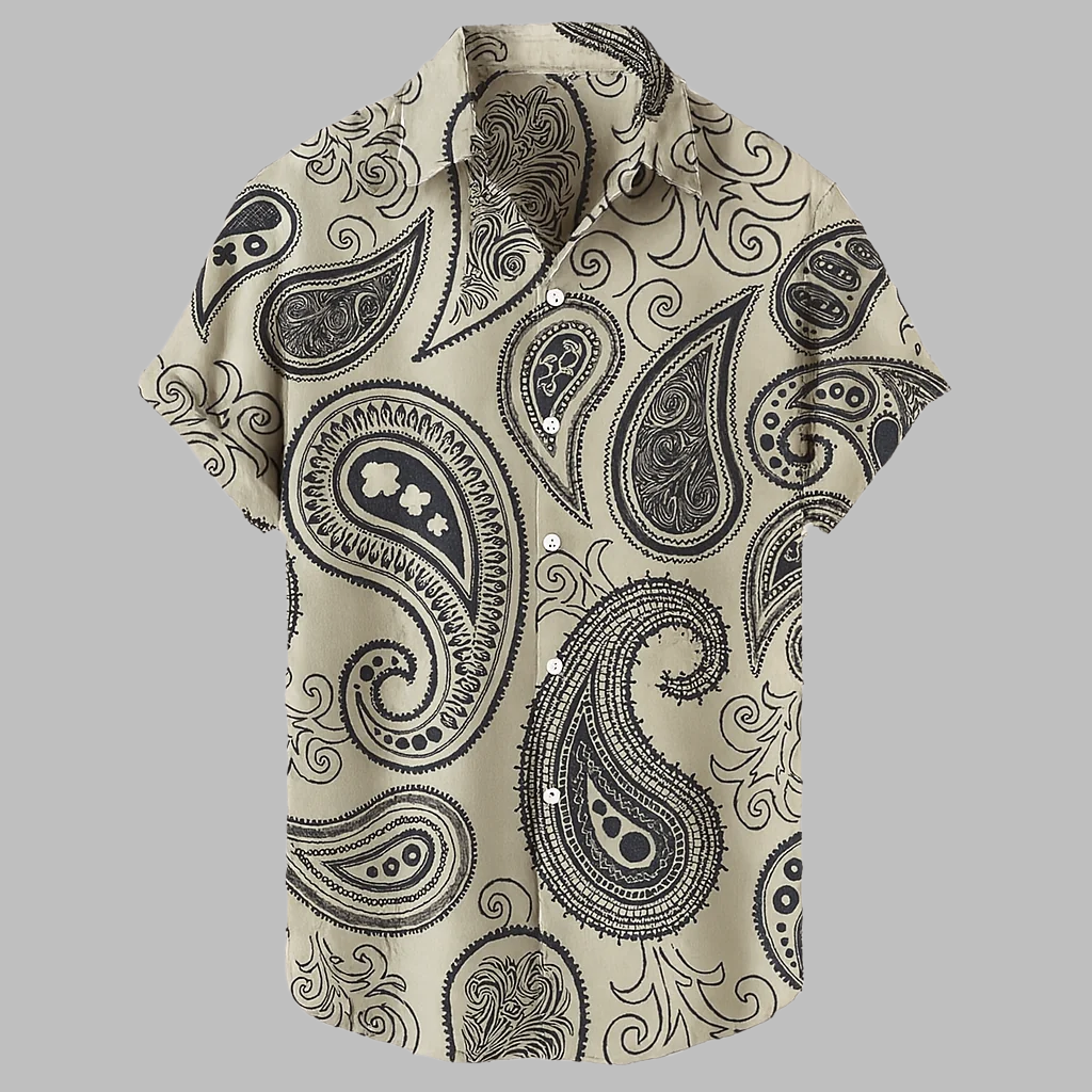 Avslappnad gatustil herrskjorta i lätt sommarväv, tribal stil