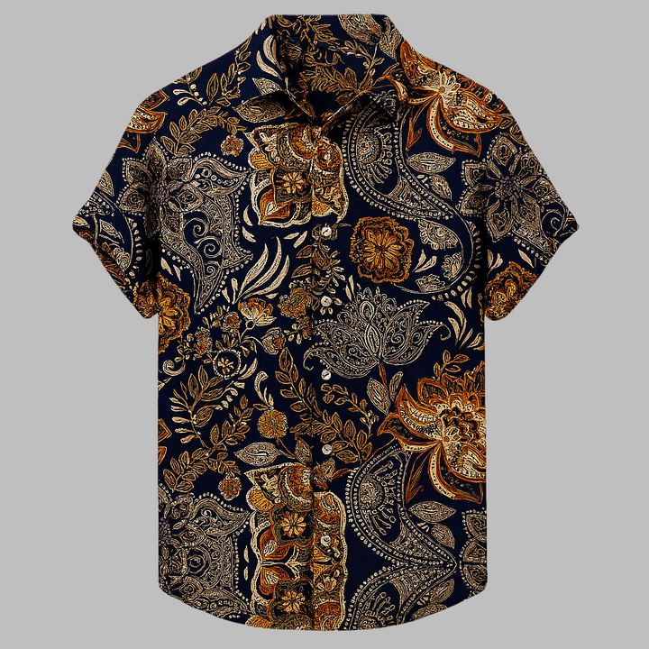 Avslappnad gatustil herrskjorta i lätt sommarväv, tribal stil