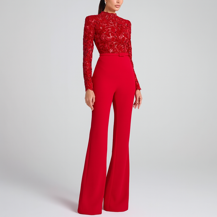 Elegant jumpsuit med broderad spetstopp för kvinnor