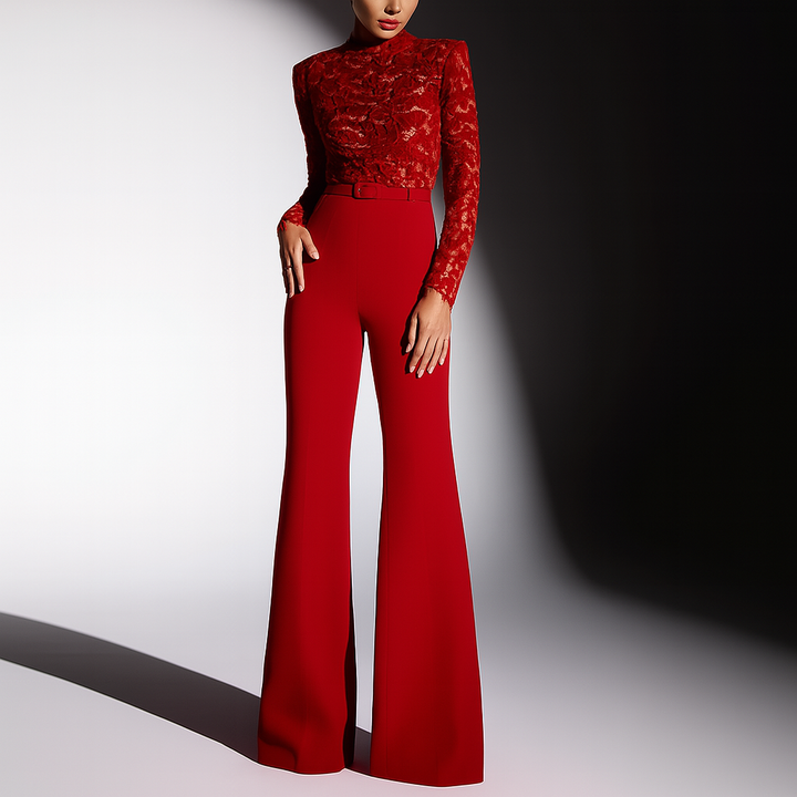Elegant jumpsuit med broderad spetstopp för kvinnor