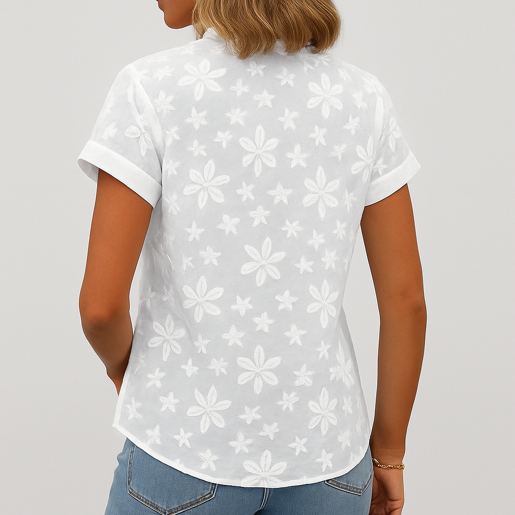 Kvinnors blommiga blus med kort ärm