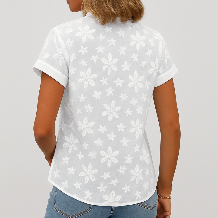 Kvinnors blommiga blus med kort ärm