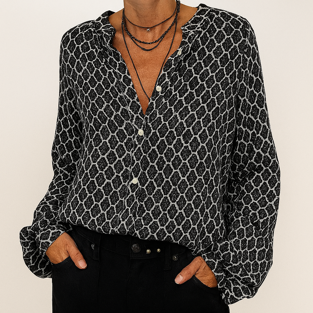 Mönstrad elegant blus med v-ringning
