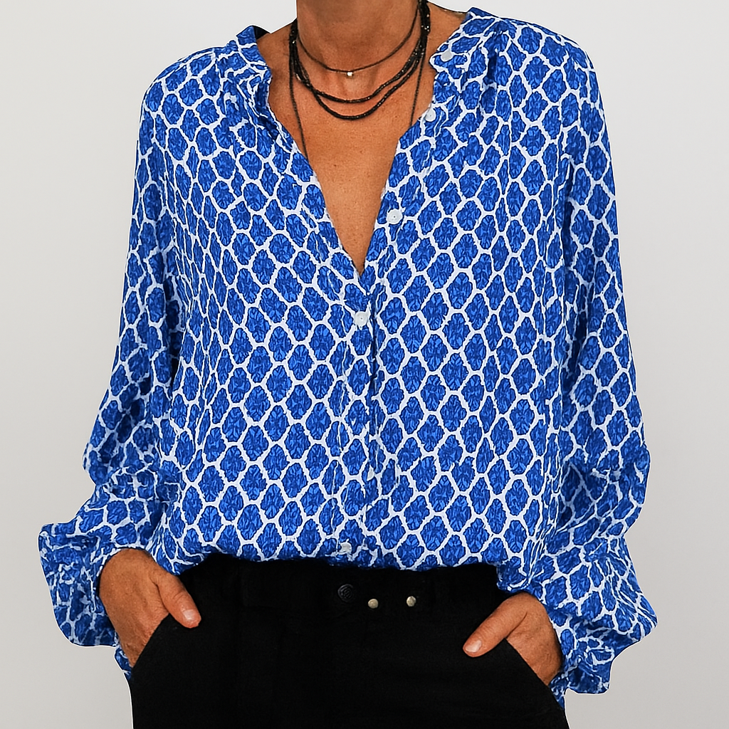 Mönstrad elegant blus med v-ringning