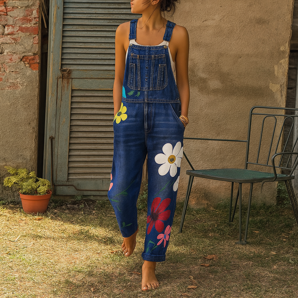 Snygg denimjump med blommönster