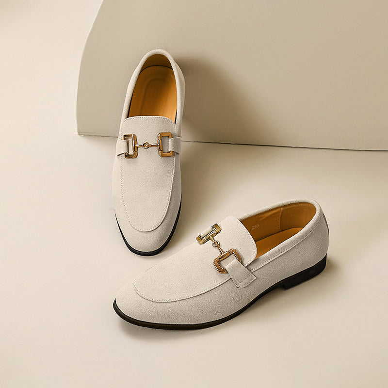 Elegante herreloafers i børstet stoff med horsebit-detalj