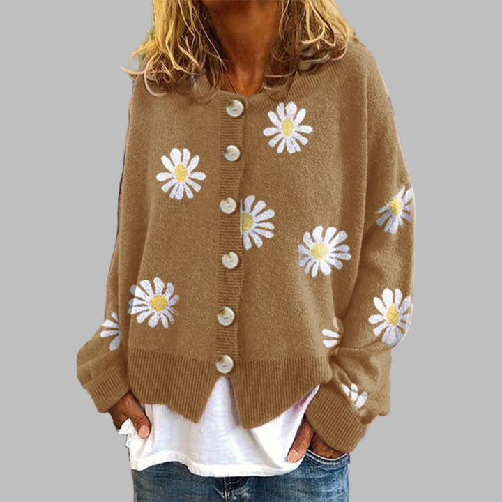 Blomstret strikket sweater til kvinder