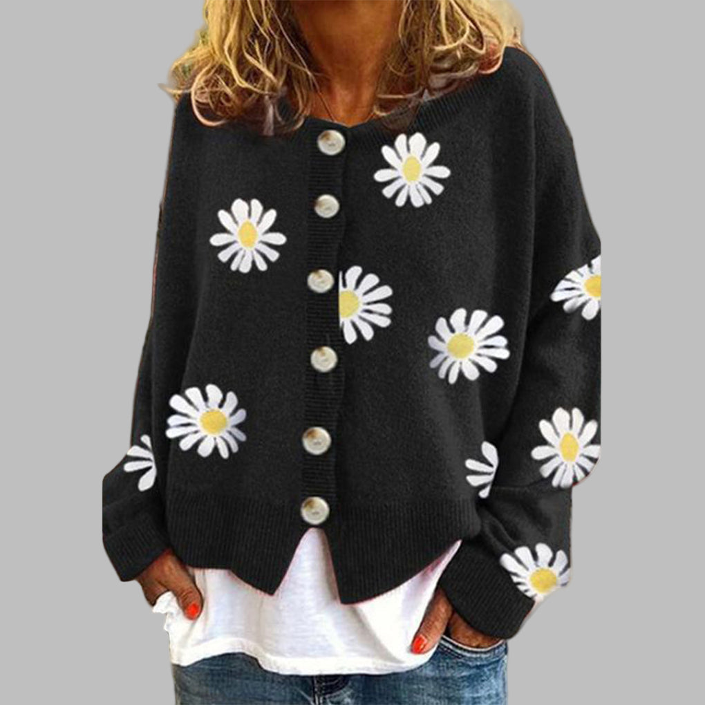 Blomstret strikket sweater til kvinder