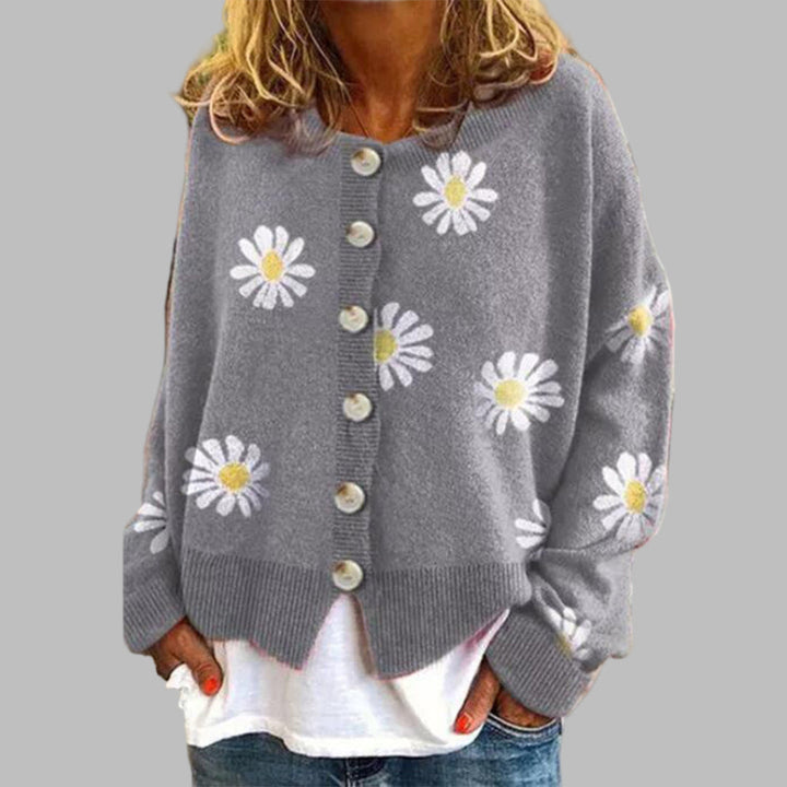 Blomstret strikket sweater til kvinder
