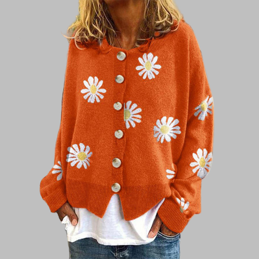 Blomstret strikket sweater til kvinder