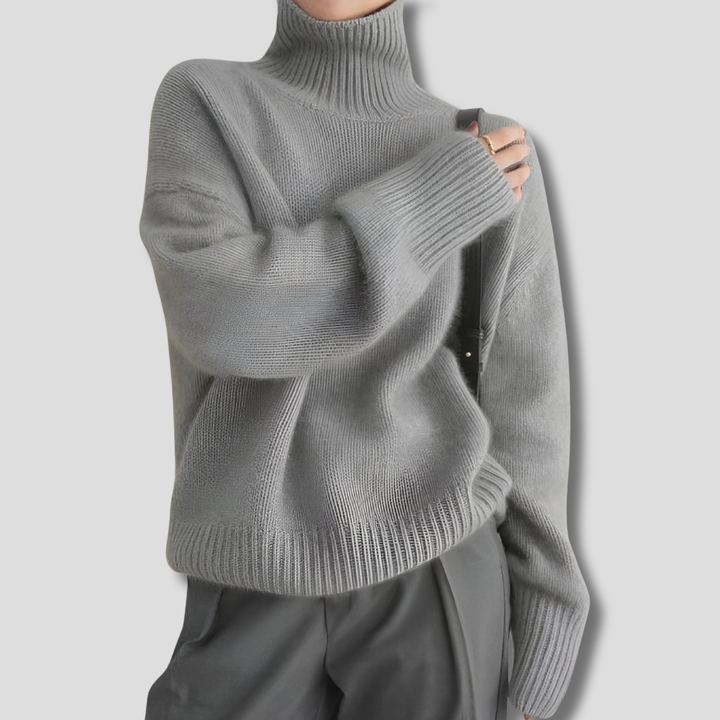 Tjock vintertröja i plushfine stickadliknande material med hög krage för kvinnor