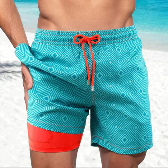 Trendy badeshorts for menn med fôr og telefonlomme