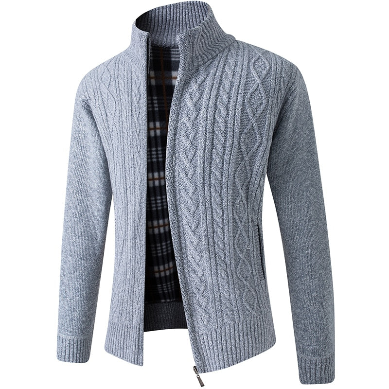 Strikket herresweater med lynlås for varme og stil