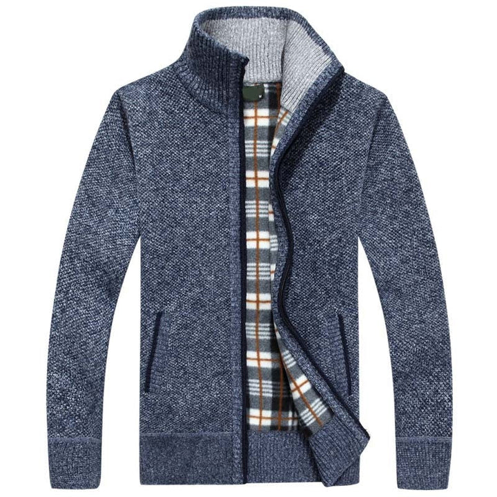 Strikket herresweater med lynlås for varme og stil