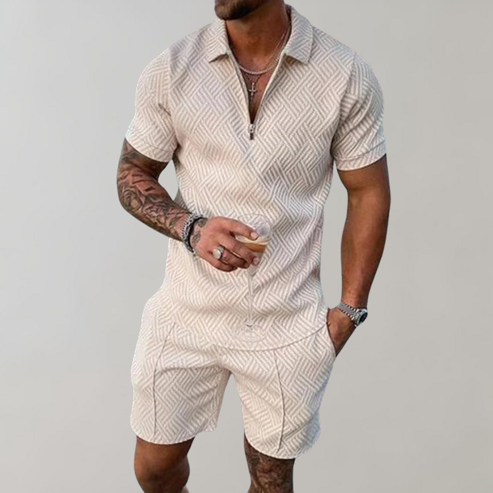 Herr tvådelat sommarset (shorts + pikétröja)