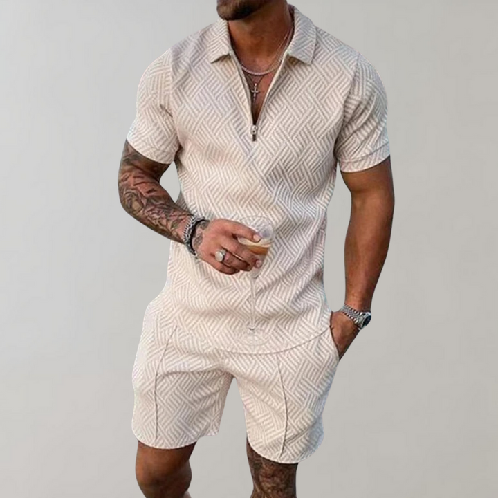 Herr tvådelat sommarset (shorts + pikétröja)