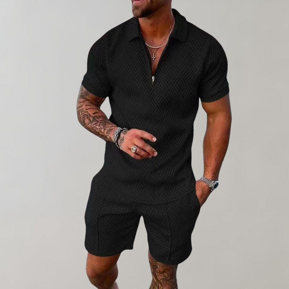 Herr tvådelat sommarset (shorts + pikétröja)