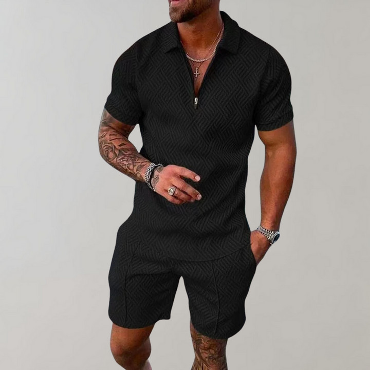 Herr tvådelat sommarset (shorts + pikétröja)