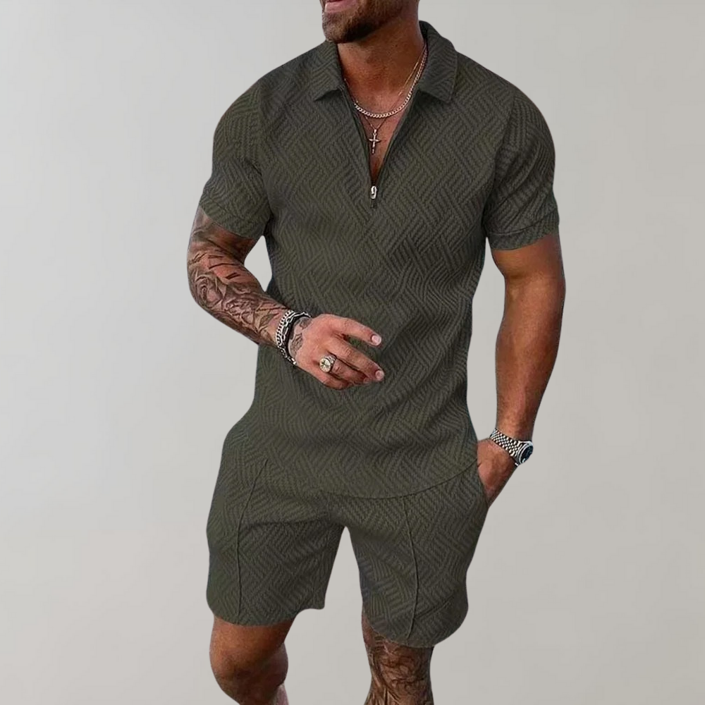Herr tvådelat sommarset (shorts + pikétröja)