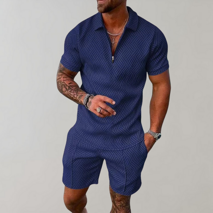 Herr tvådelat sommarset (shorts + pikétröja)