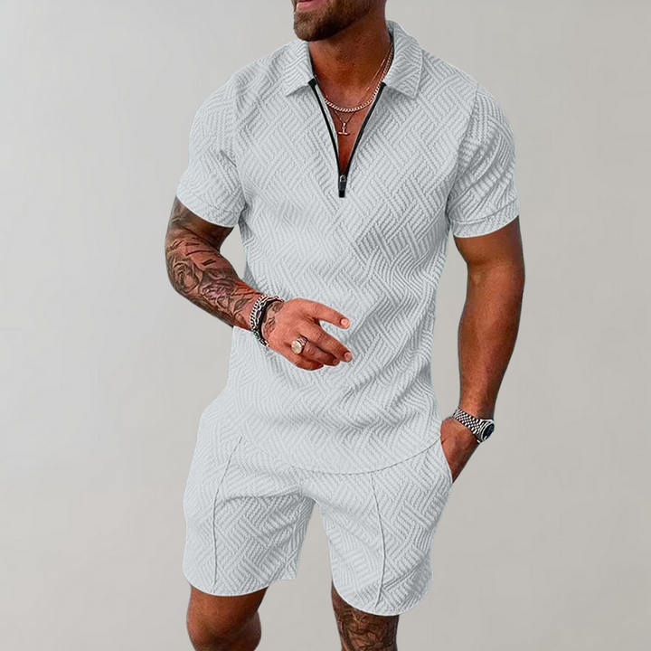 Herr tvådelat sommarset (shorts + pikétröja)