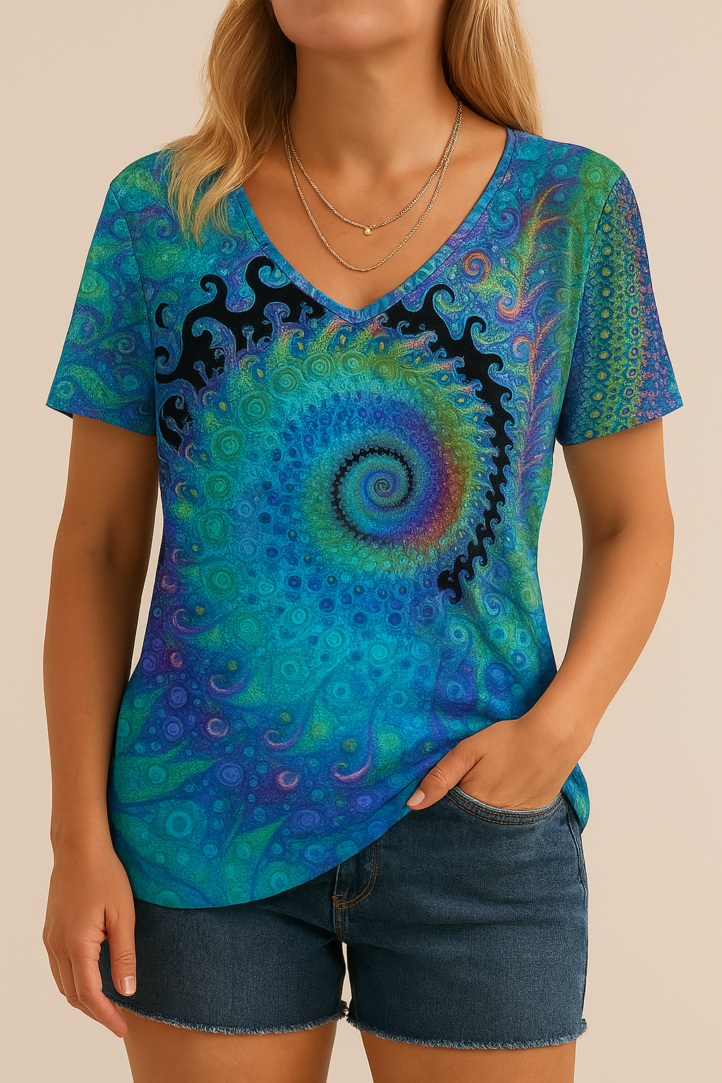 Retroinspirerad V-ringad T-shirt för damer