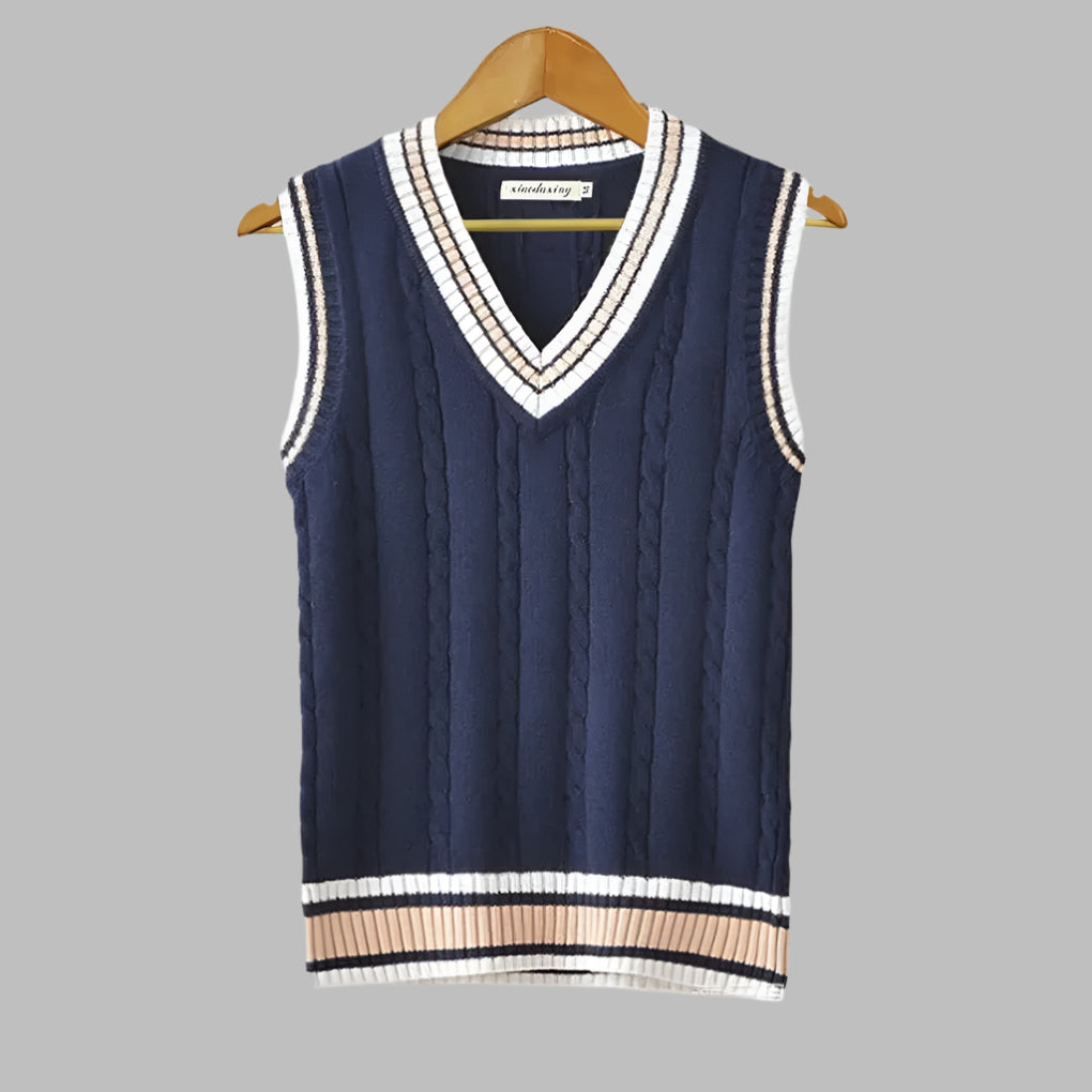 Retro randig preppy stil ärmlös tröja