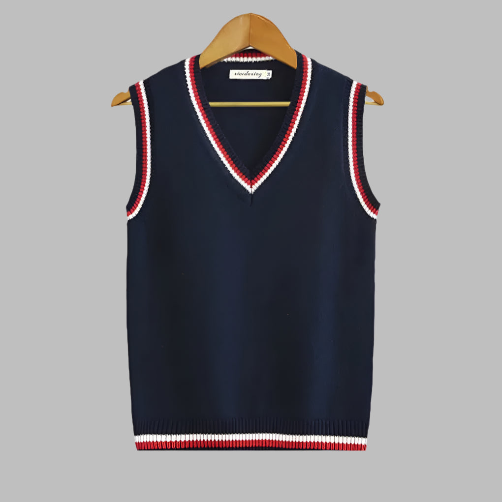 Retro randig preppy stil ärmlös tröja