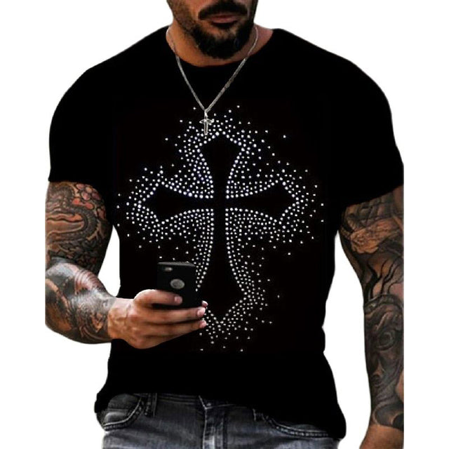 Oversized sommar-T-shirt för män med rund hals och strass
