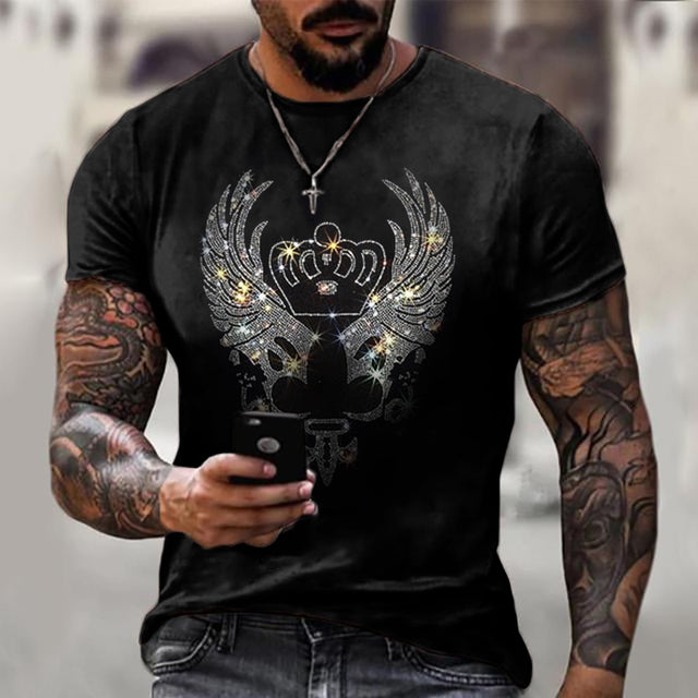 Oversized sommar-T-shirt för män med rund hals och strass