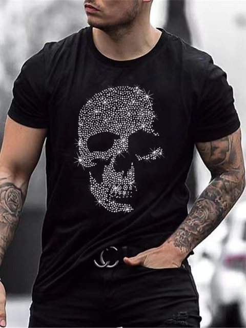 Oversized sommar-T-shirt för män med rund hals och strass