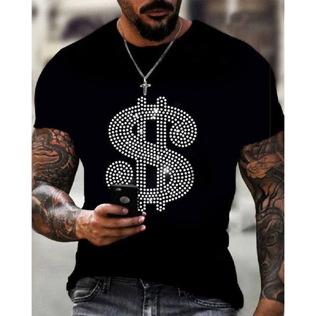 Oversized sommar-T-shirt för män med rund hals och strass