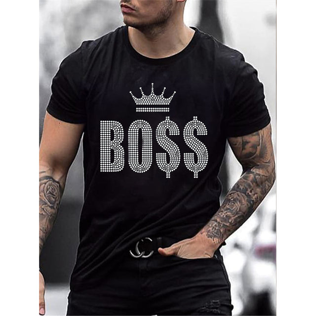 Oversized sommar-T-shirt för män med rund hals och strass