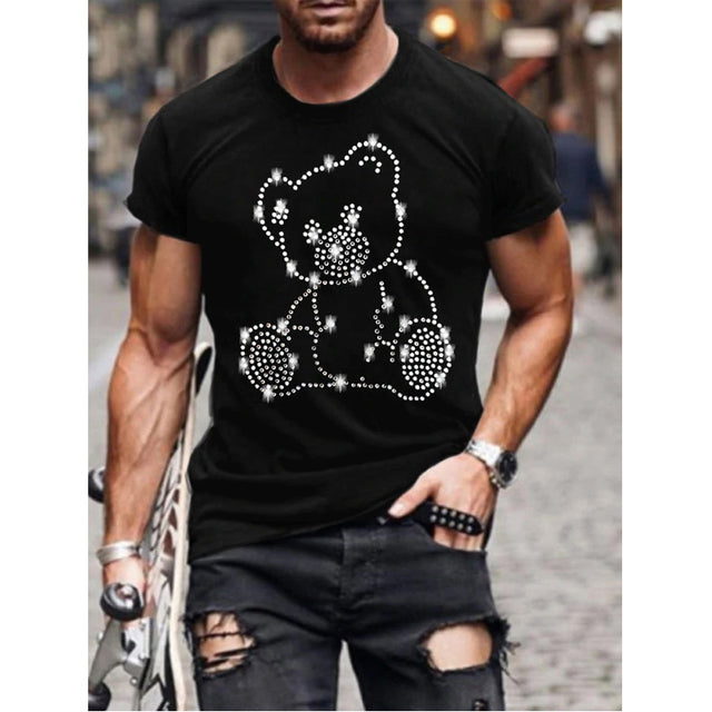 Oversized sommar-T-shirt för män med rund hals och strass