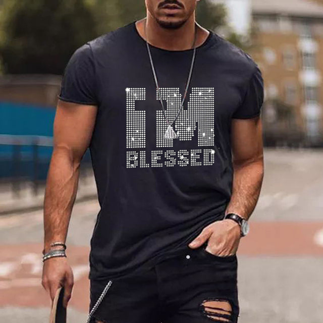 Oversized sommar-T-shirt för män med rund hals och strass