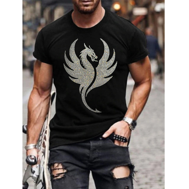 Oversized sommar-T-shirt för män med rund hals och strass