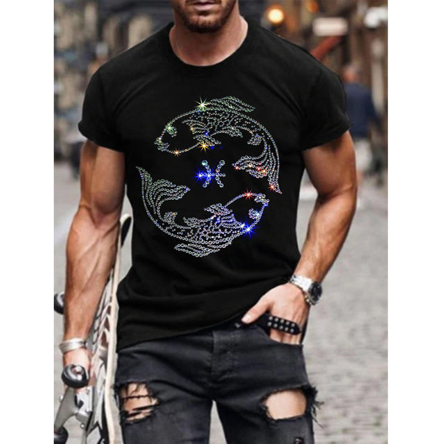Oversized sommar-T-shirt för män med rund hals och strass