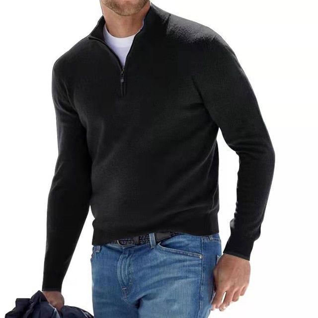 V-hals Pullover för herrar med rits