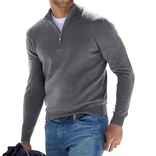 V-hals Pullover för herrar med rits