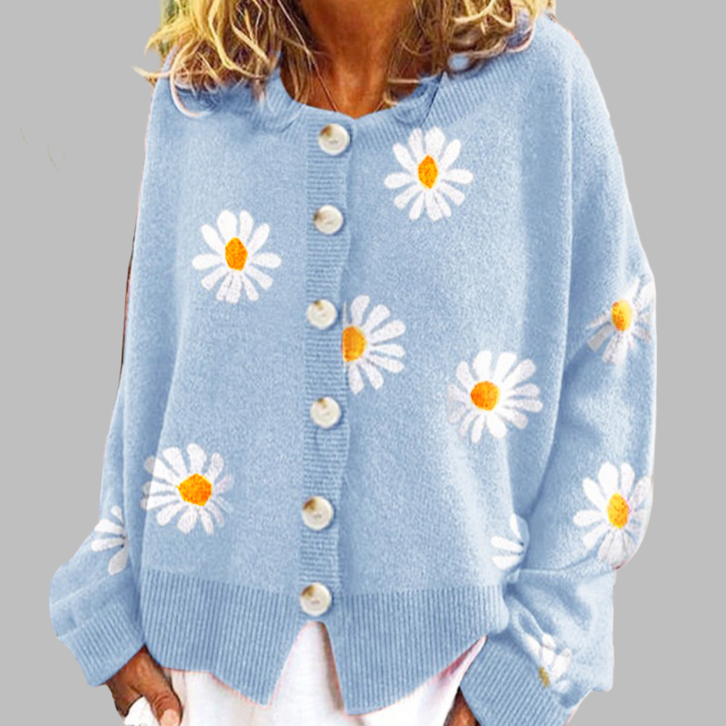 Blomstret strikket sweater til kvinder