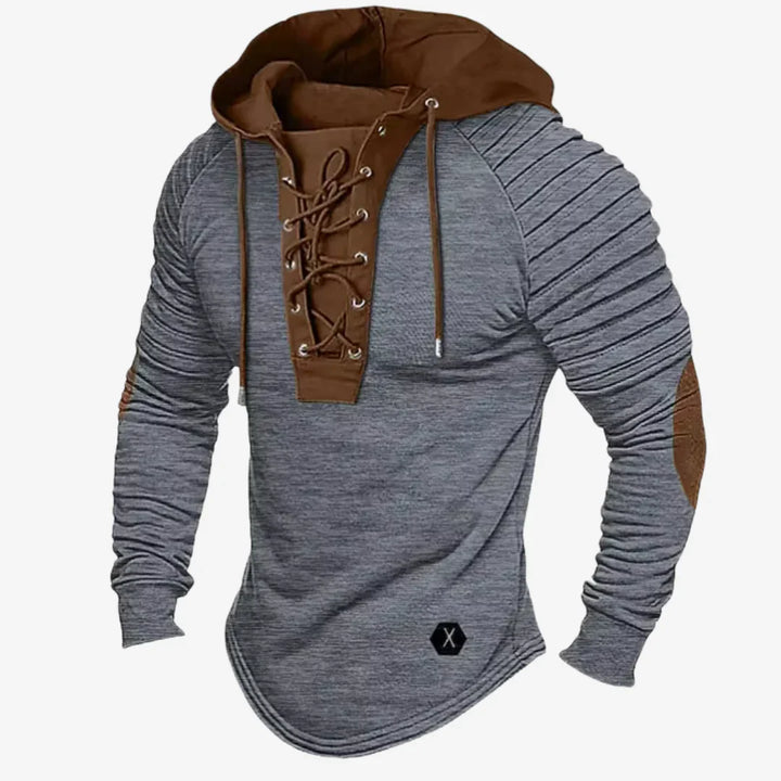Sweatshirt til herrer med snøring i halsen og behagelig hætte