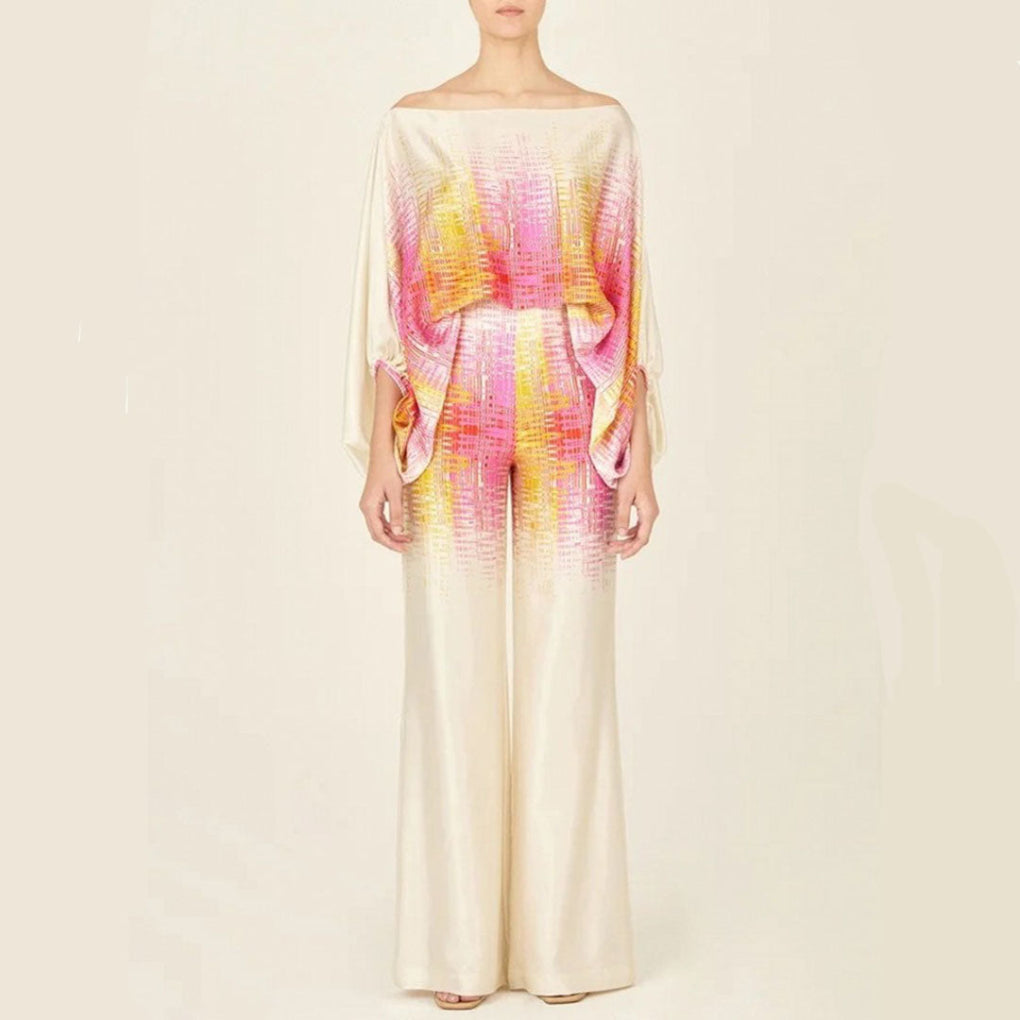 Off-Shoulder-modell, 2-delat set i satin för kvinnor