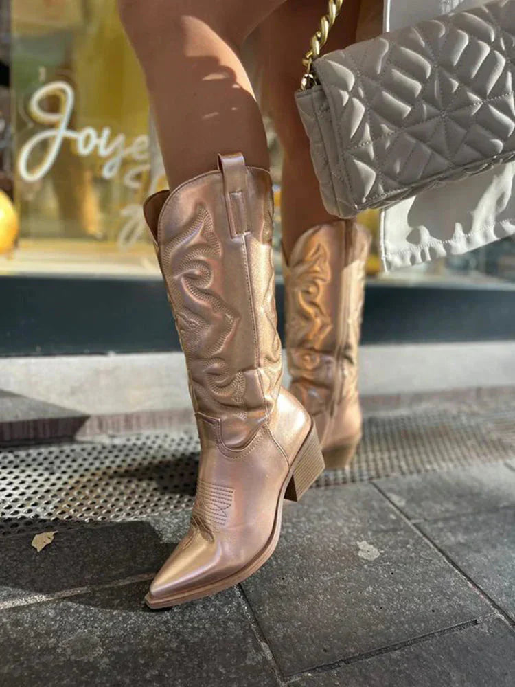 Elegante cowboystøvler med metallicfinish