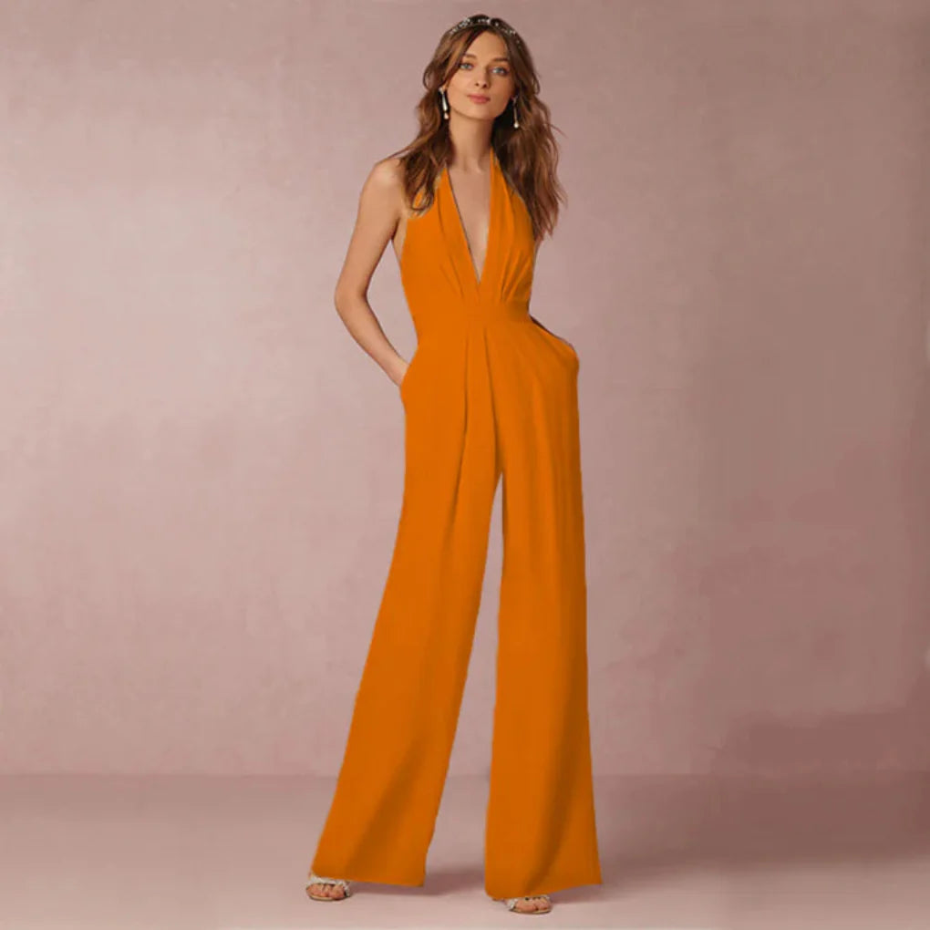 Dyp V-utringet ryggløs jumpsuit
