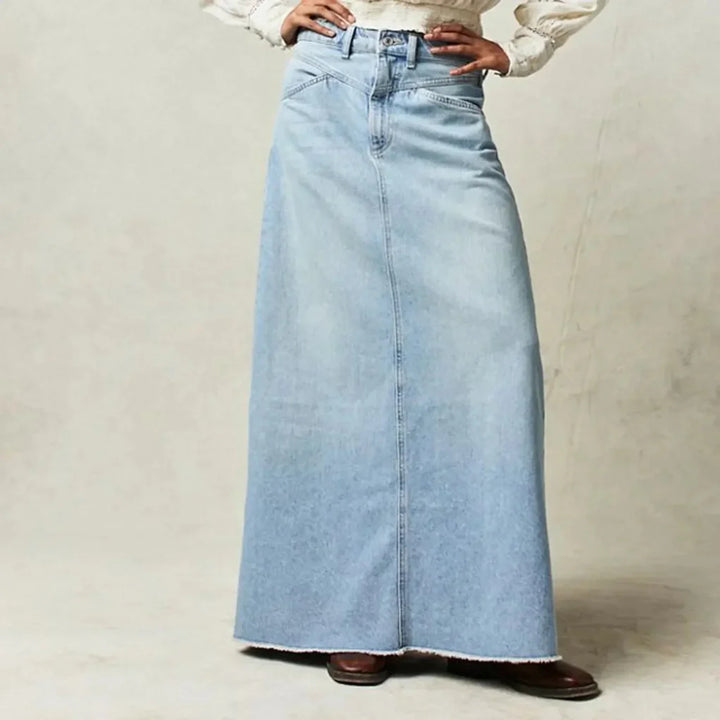Høj talje lige denimnederdel