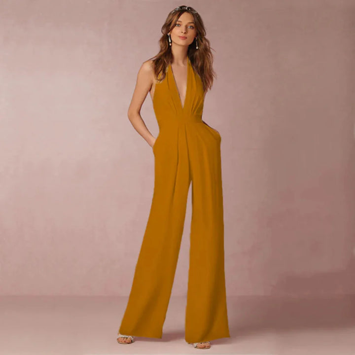 Dyp V-utringet ryggløs jumpsuit